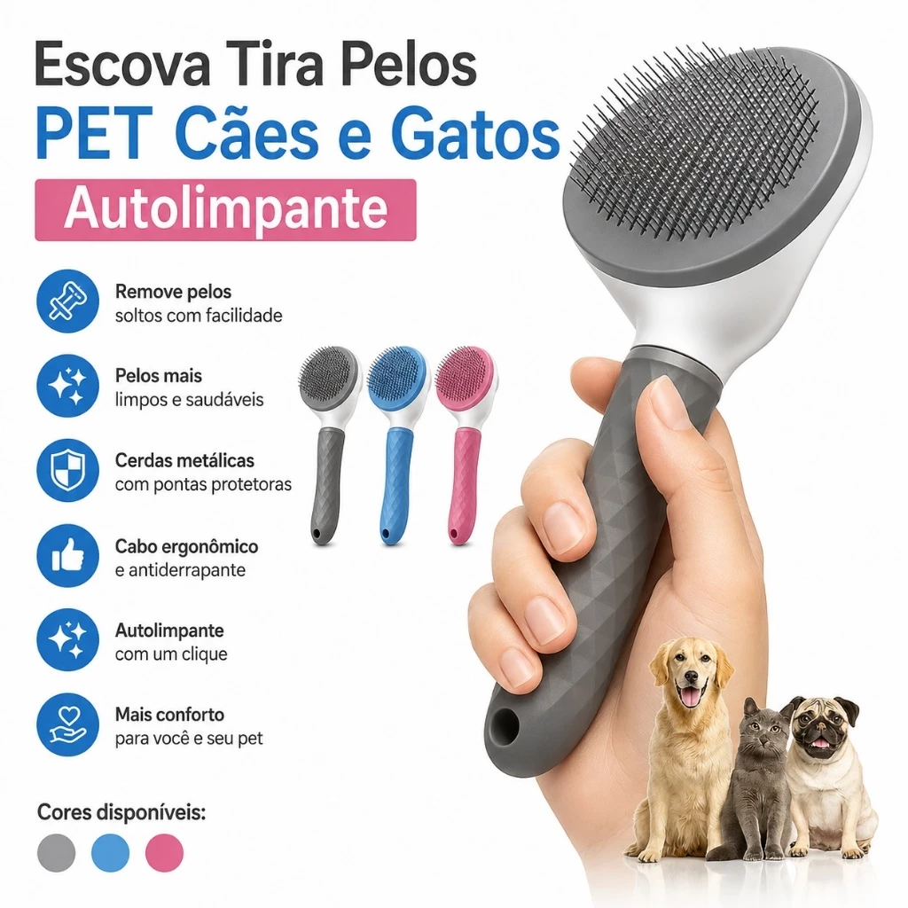 Escova autolimpante removedora de pelos